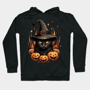 Black halloween cat with pumpkins Hoodie